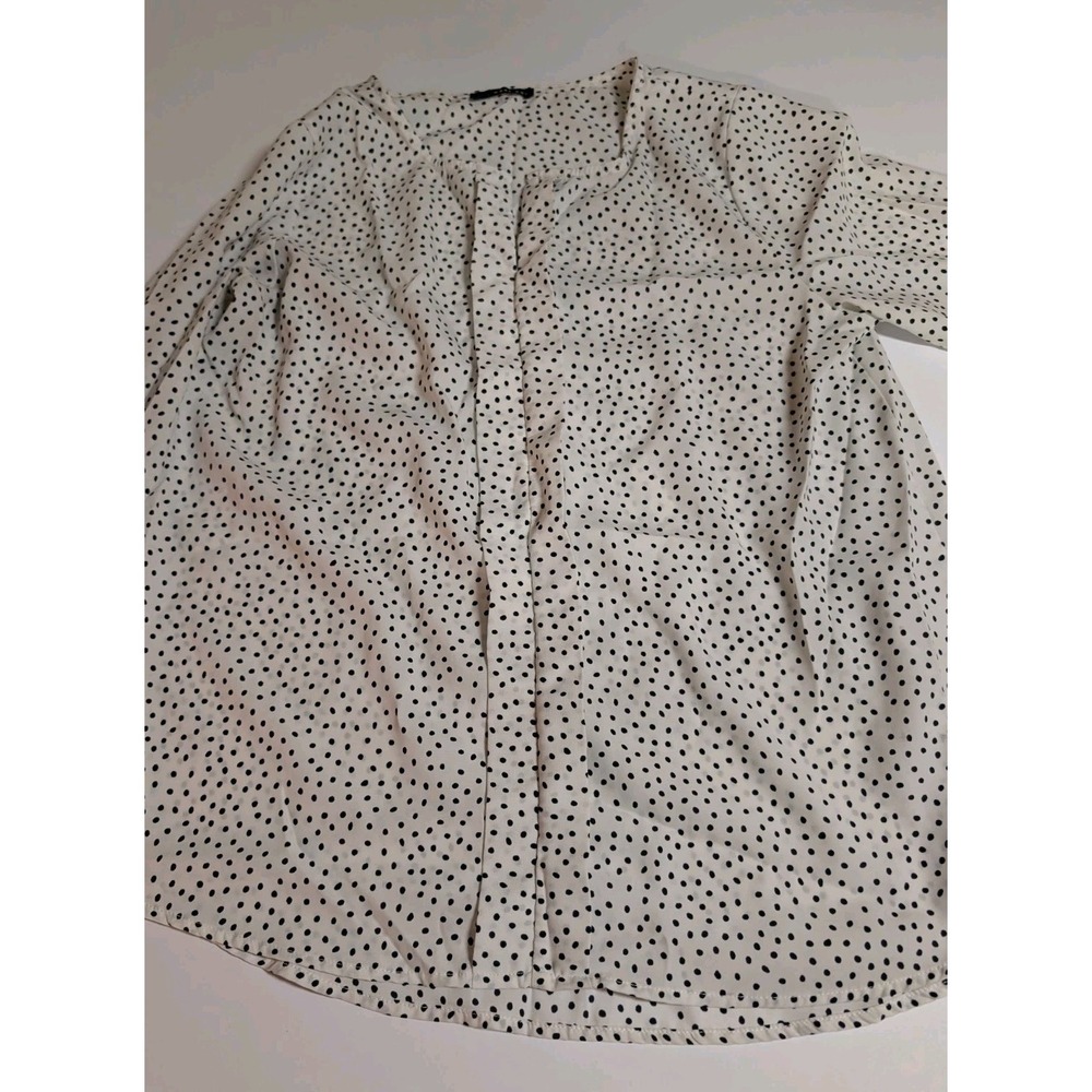 West Kei Women's Large Black White Polka Dot Long Sleeve Button Front Blouse Top